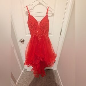 Red Beaded High-Low Party Dress